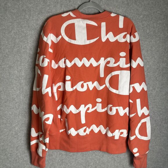 Y2K Street Champion Reverse Weave All Over Logo Papaya White Sweatshirt Mens XL - Picture 3 of 5